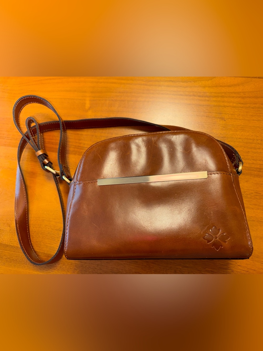 Patricia Nash Polished Cognac Leather Structured Crossbody Bag, Gold Detail NWT